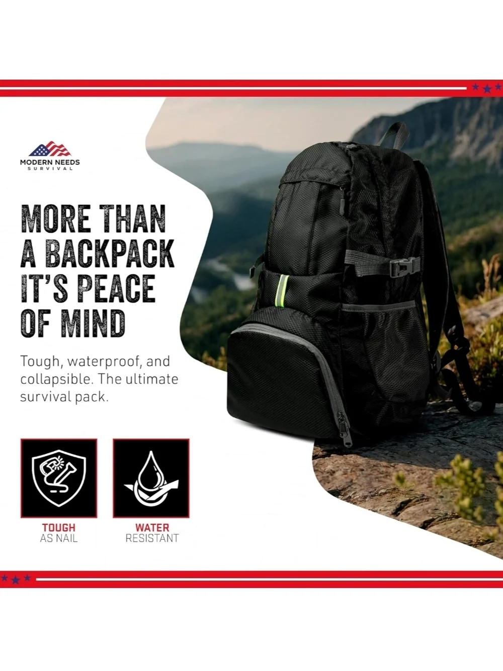 Men's Black Travel Backpack with Reflective Stripe